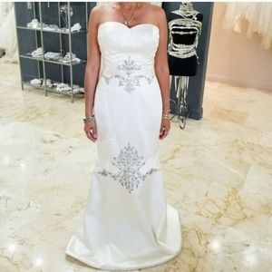 Classy elegant 100% silk ivory beaded mermaid wedding dress